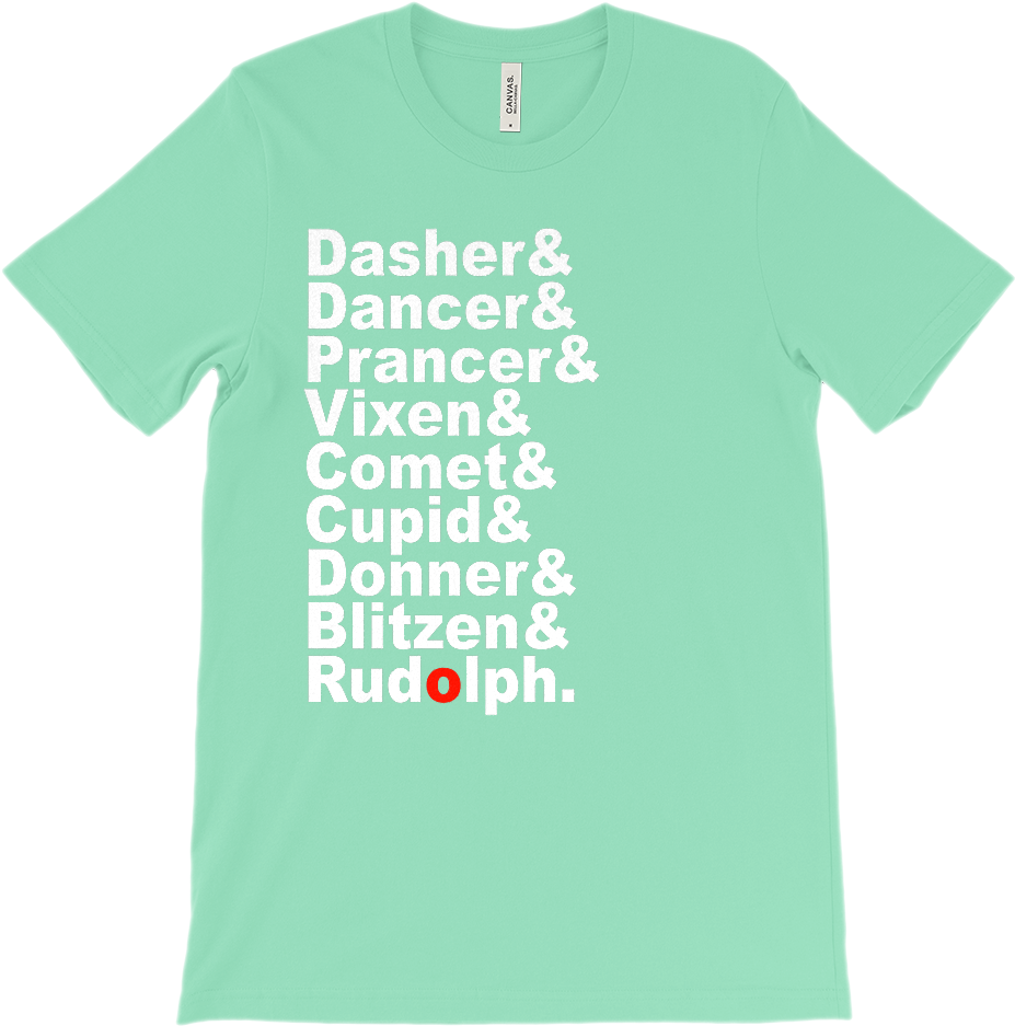 Reindeer Names, Rudolf Red Nose Graphic T- - White Bella Canvas T Shirt (1000x1000), Png Download