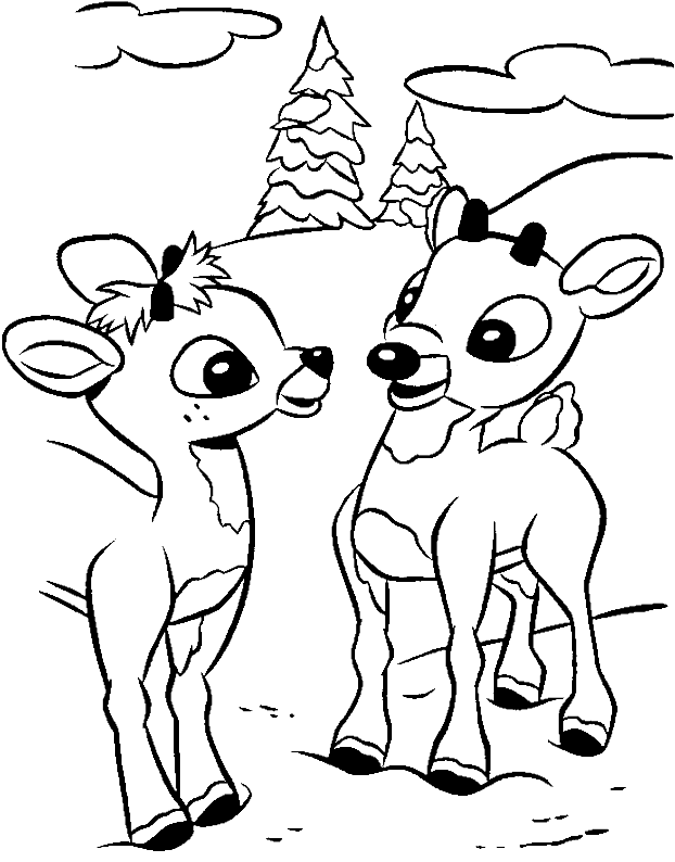 A Cute Two Rudolph Coloring Pages - Rudolph Coloring Pages (700x974), Png Download