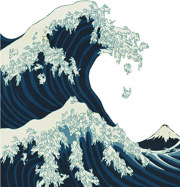 #png Тян #png #sticker #vaporwave #vhs - Great Wave Off Kanagawa Rabbits (600x800), Png Download