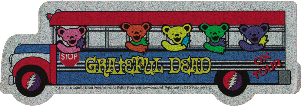 Grateful Dead Dancing Bears On The Bus - Grateful Dead - Bears On Tour Bus - Sticker (1000x358), Png Download