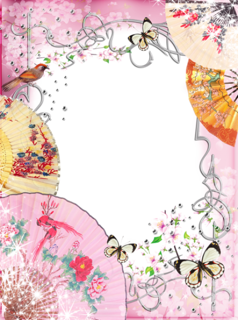 Free Png Pink Transparent Frame With Fans And Butterflies - Transparent Frames And Borders Butterfly (480x645), Png Download