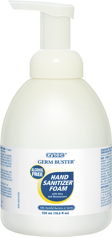 Zytec® Germ Buster Alcohol Free Foam Hand Sanitizer - Back Of Soap Bottle (850x850), Png Download