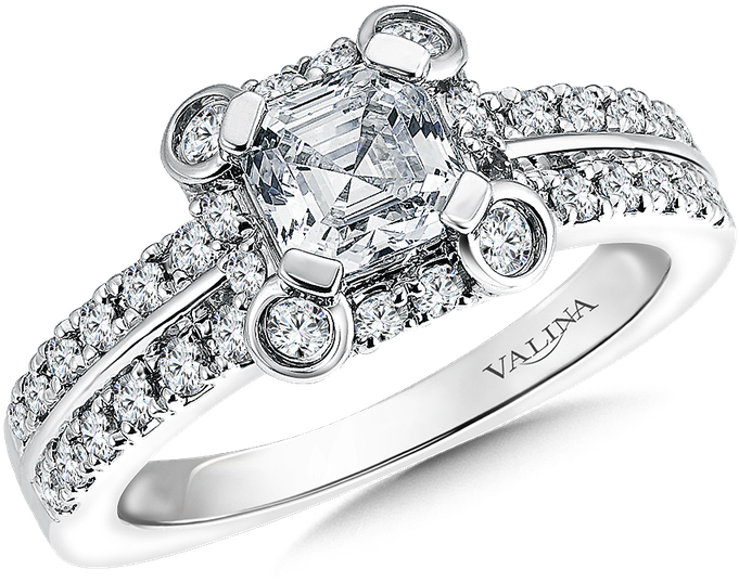 Asscher Cut Valina Geometric Shape Halo - Square Halo With Round Center Stone (800x800), Png Download