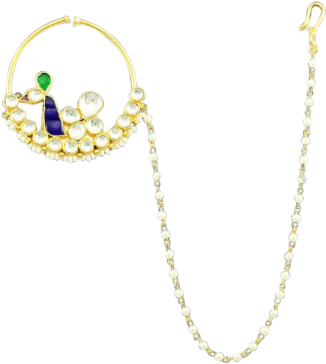 Peacock Nose Ring - Multi Colour Jadau Kundan Nose Ring Nath Jewellery (616x800), Png Download