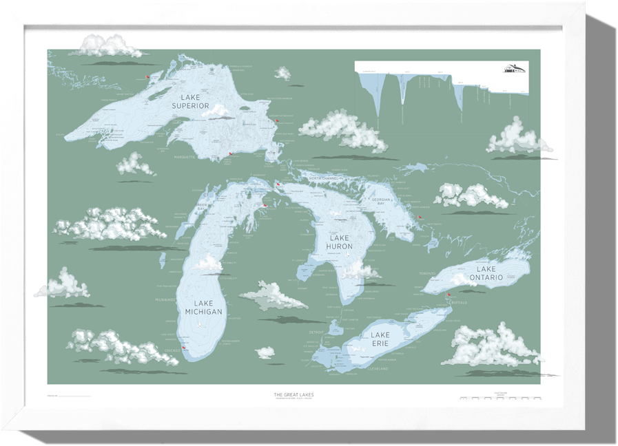 Great Lakes Nautical Map Roo Kee Roo - Michigan Und Die Great Lakes Postkarte (1000x1000), Png Download