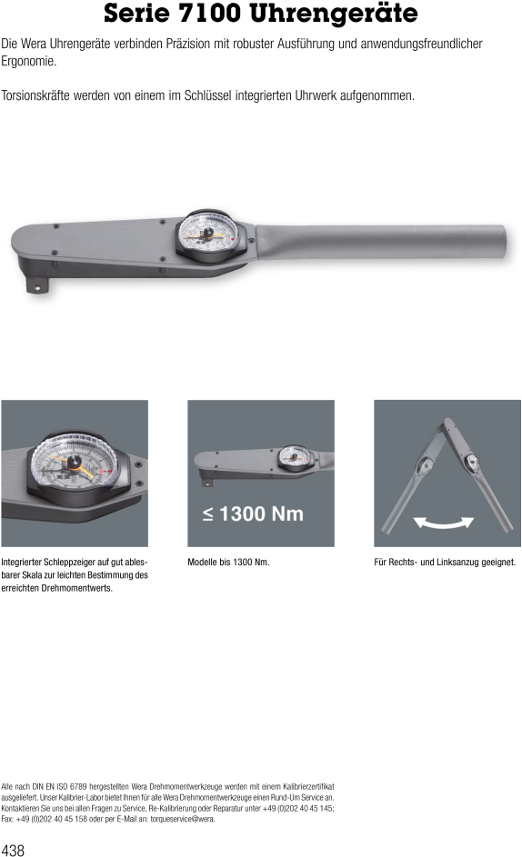 Wera Hauptkatalog Handwerkzeug Schraubendreher Maulschlüssel - Clock Torque Wrench 1 (25 Mm) 0 - 1300 Nm Wera 7117f (706x1000), Png Download