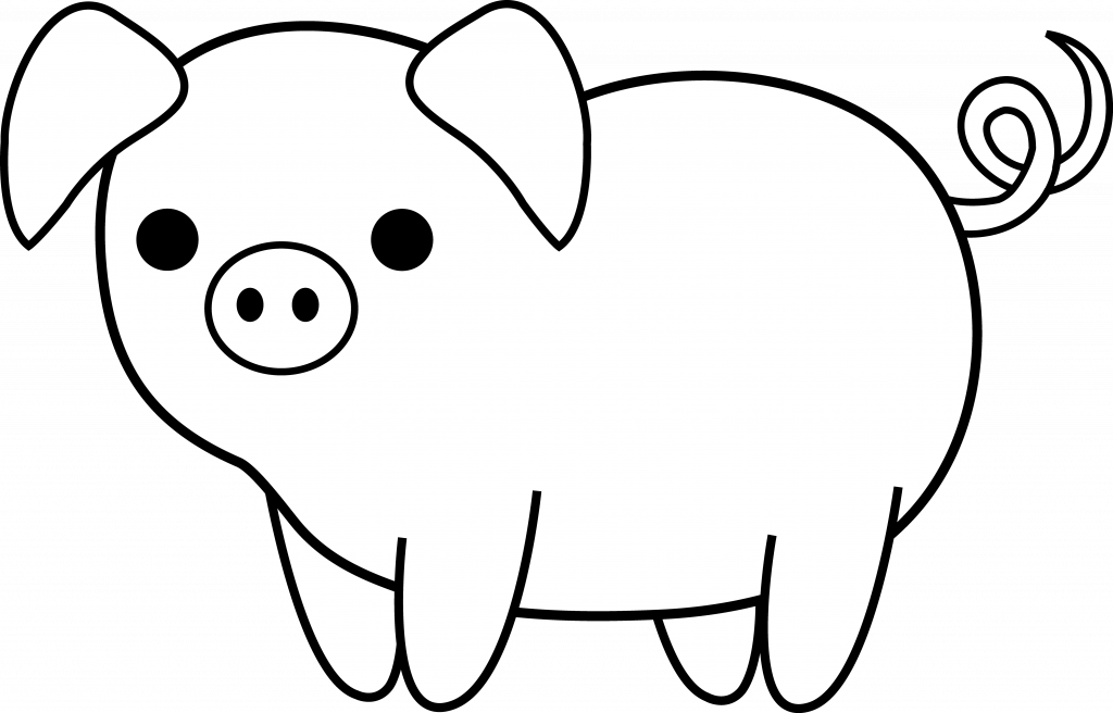 Png Freeuse Download Unique Simple Pig Drawing Cute - Pig Cartoon Black And White (1024x656), Png Download