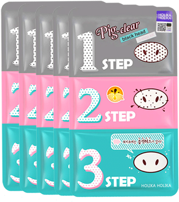 Holika Pig Nose Trilogy Korean Nose Sticker Set Blackhead - Holika Holika Pig Clear Black Head 3-step Kit 7g (800x800), Png Download