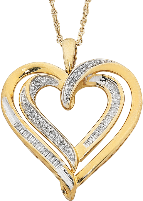Gold Heart Pendant With Diamond Png (606x774), Png Download