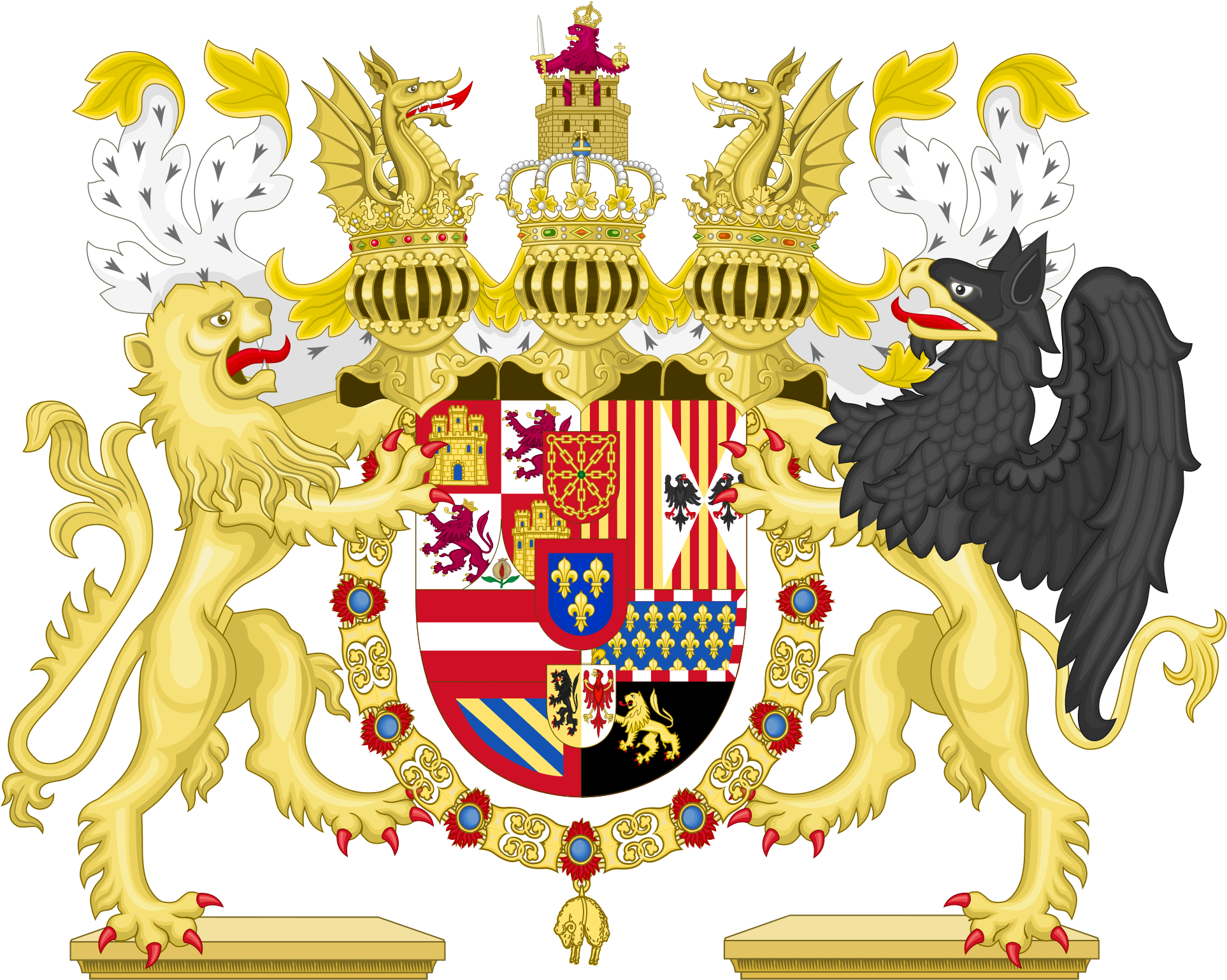 Full Ornamented Coat Of Arms Of Philip V Of Spain, (2000x1559), Png Download