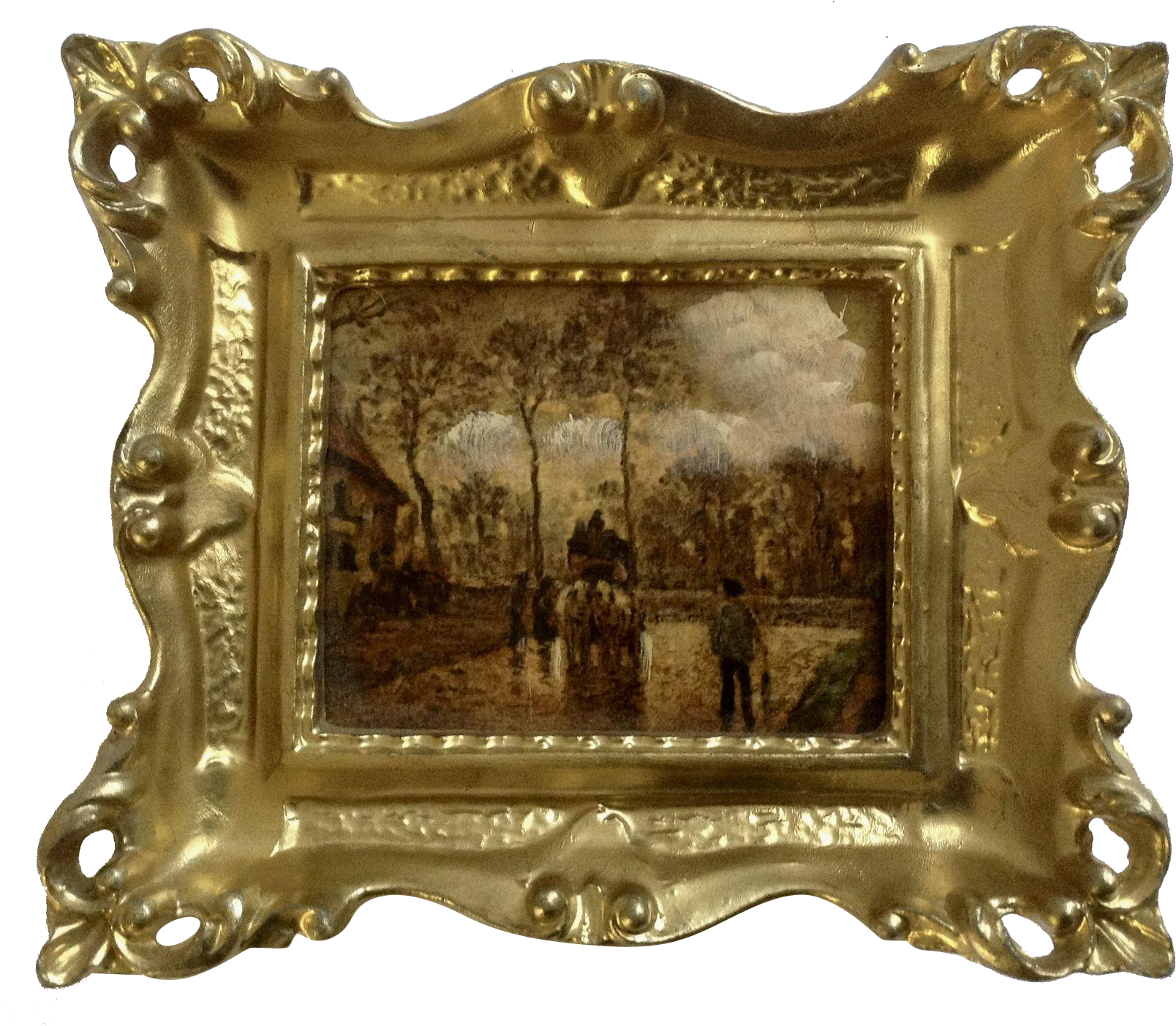 Vintage European Enhanced Hand Painted Print Street (1607x1607), Png Download