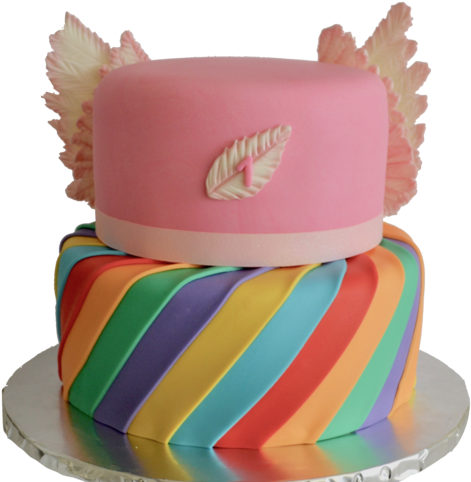 2 Tier Rainbow Unicorn Cake With Wings By Sugar Street - Cake (600x528), Png Download