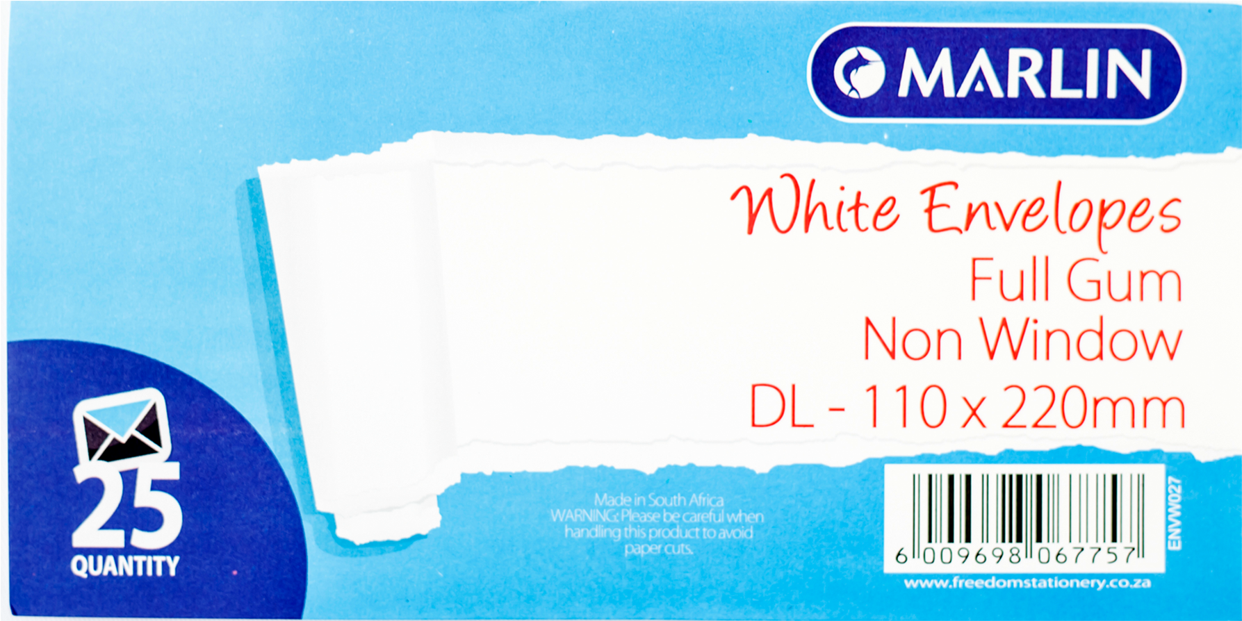 Marlin Envelopes Dl White 25's Gum - Marlin White Dl Self Seal Non Window Envelope - 25 (1984x1984), Png Download
