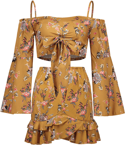 Orange Gold No Fall And Spring Floral Flat Zipper High - Zaful (558x744), Png Download