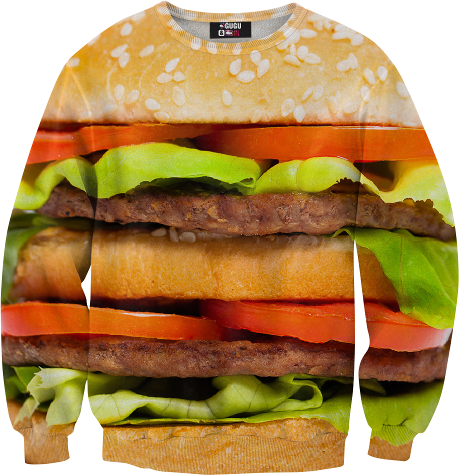 Begin With A Warmed Sesame Seed Bun - Hamburger Sweatshirt (950x959), Png Download