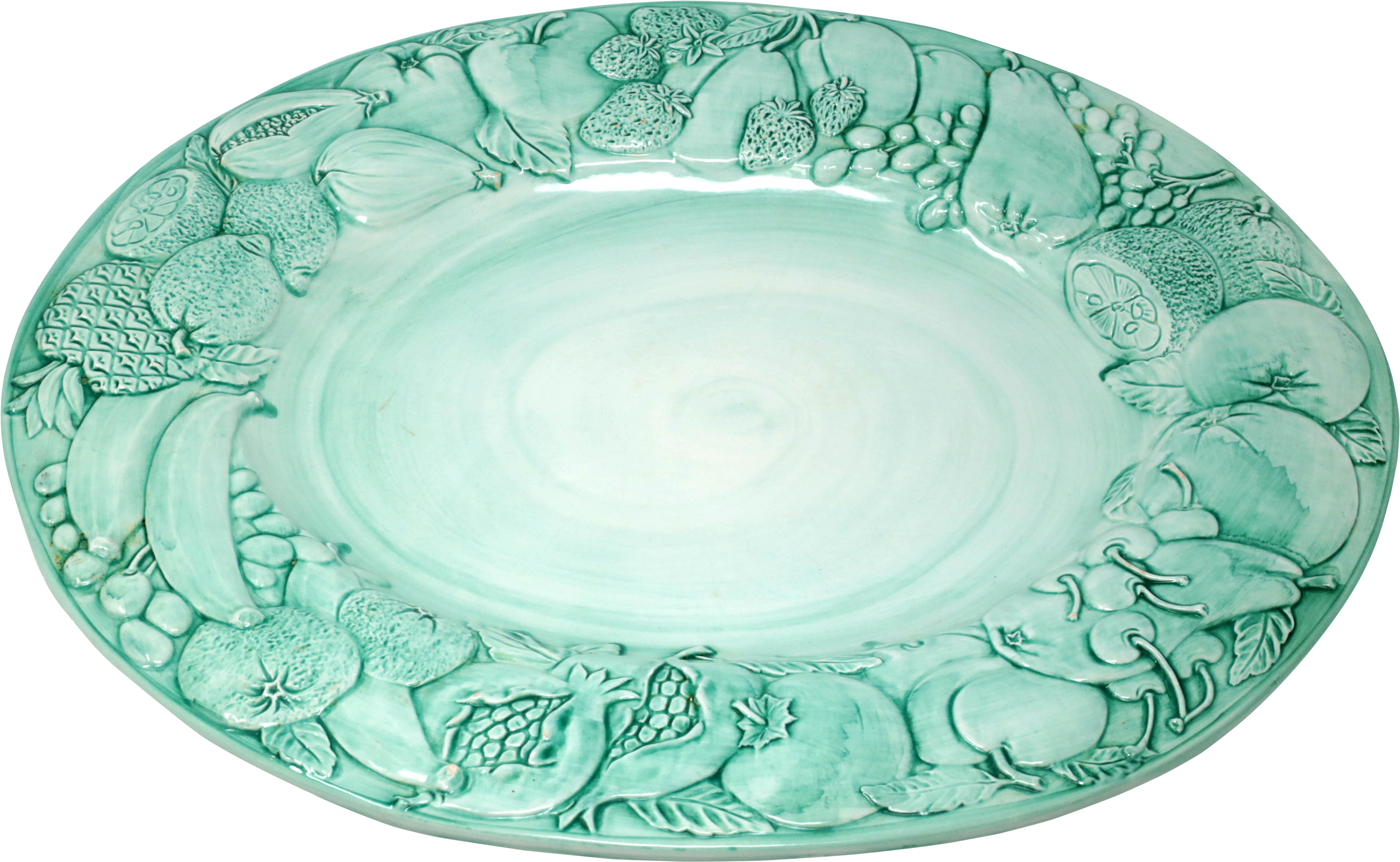 Vintage Large 20" Italian Hand-painted Green Fruit - Platter (5568x3712), Png Download
