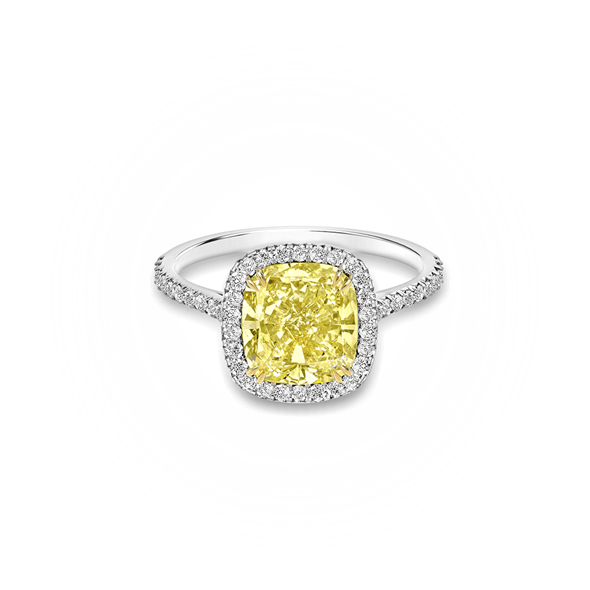 1 Of - Yellow Gold Canary Diamond Halo Engagement Ring (590x590), Png Download