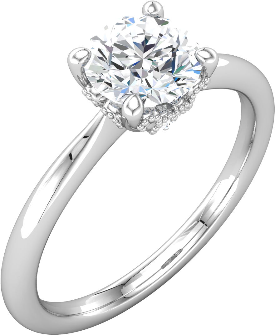 Solitaires Accented White Gold Beaded Engagement Ring - 8 Prong Flower Semi Mount Setting 14k White Gold Cathedral (1200x1200), Png Download