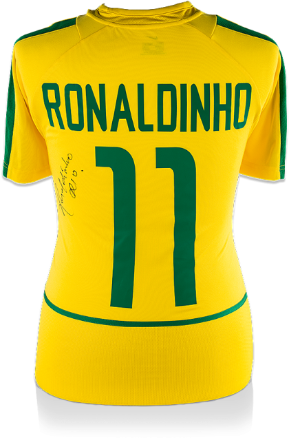 Ronaldinho Back Autographed Signed Brazil 2002 Home (650x665), Png Download