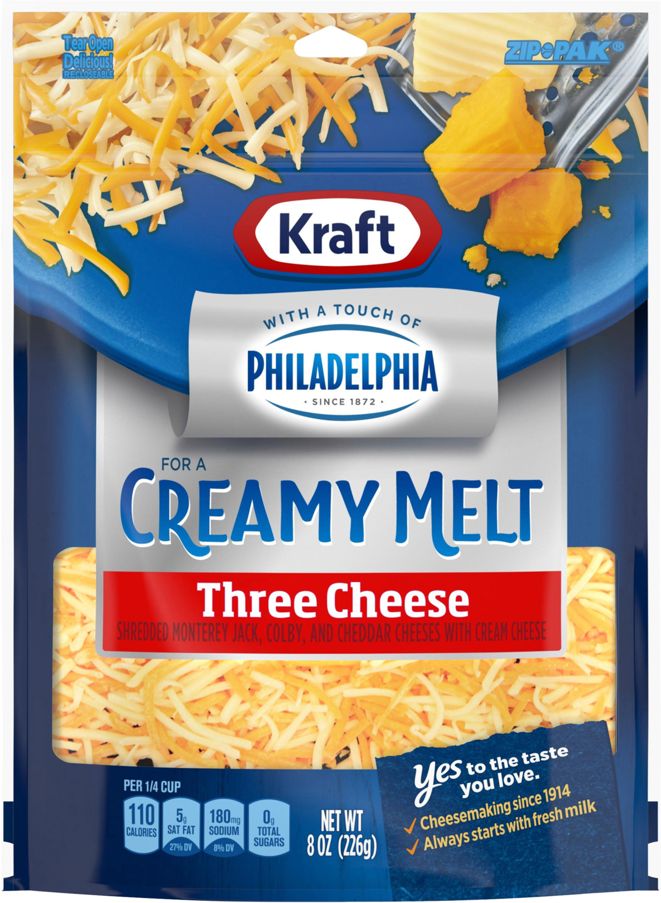 Kraft Shredded Three Cheese With A Touch Of Philadelphia - Kraft Mozzarella Creamy Melt (1800x1800), Png Download