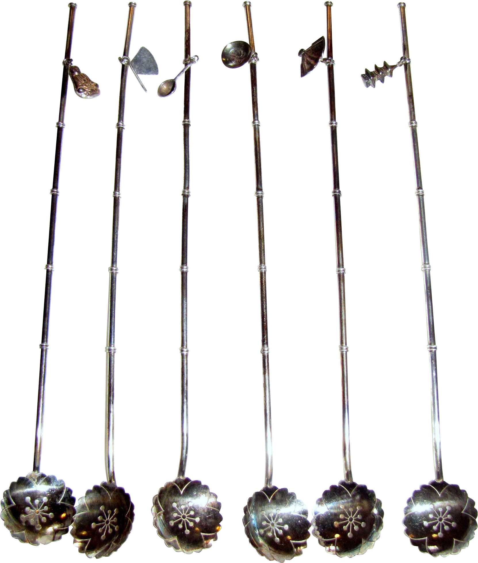 6 Sterling Silver Sipping Straws/ice Tea Spoons W/ (1956x1956), Png Download