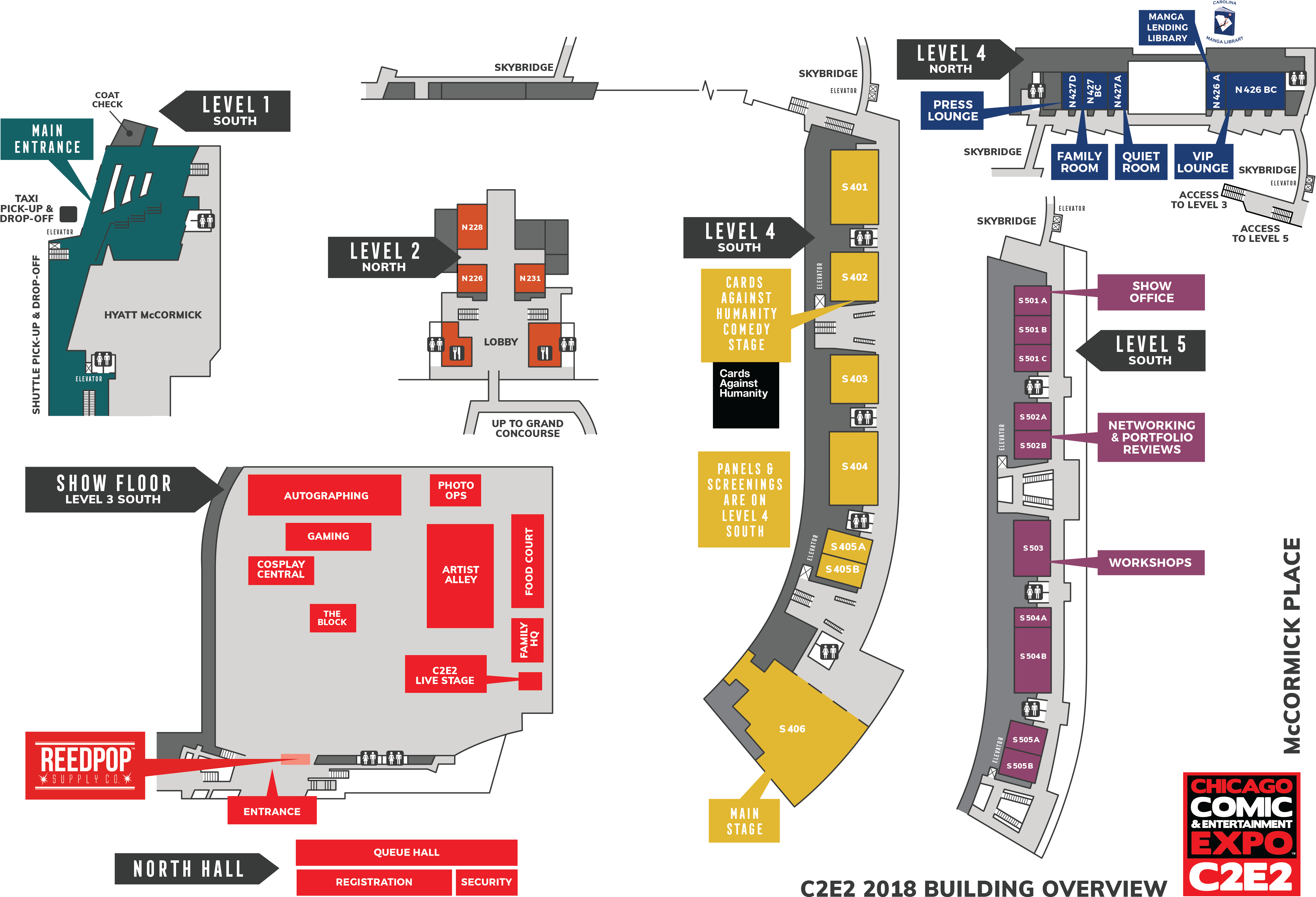 C2e2 2018 Levels 1-5 - C2e2 2018 Floor Map (5476x3751), Png Download