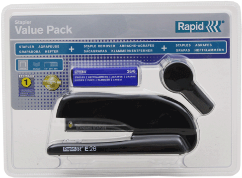Stapler Rapid E26 H/strip Black Value Pack (620x500), Png Download