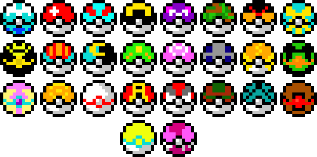 All Pokeballs - All Pokeballs Pixel Art (1050x530), Png Download