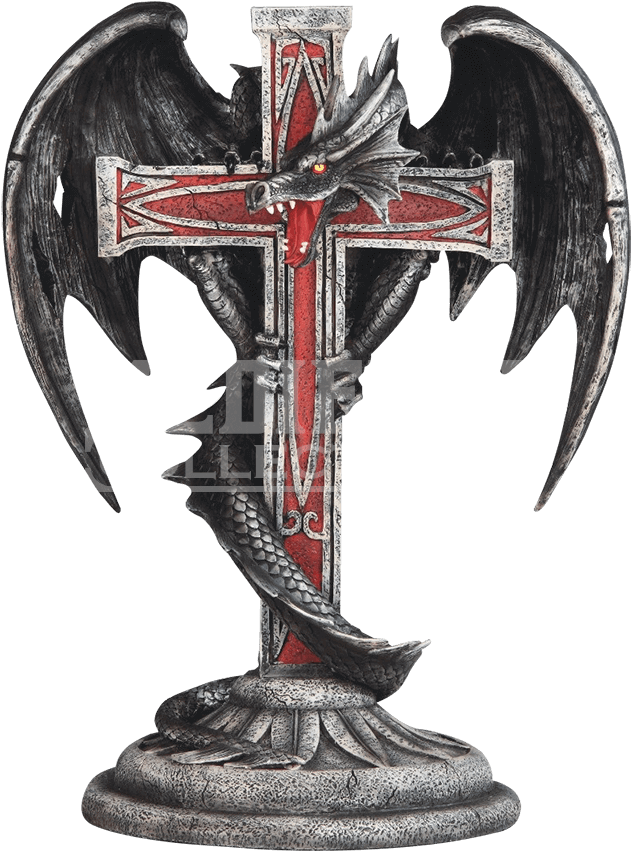 Dragon With Cross Gothic Candleholder - Portable Network Graphics (850x850), Png Download