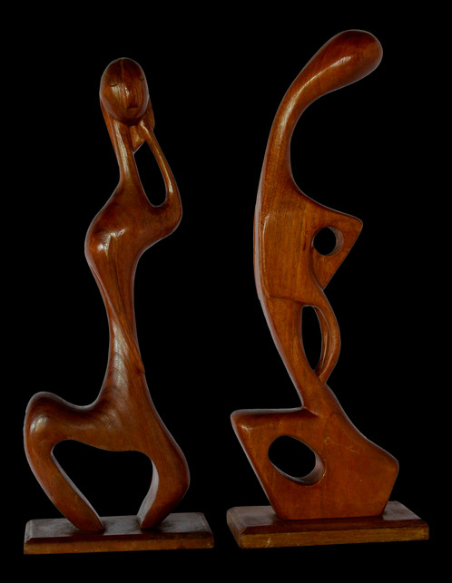 Amazing Pair Of Wood Abstract Figurative Sculptures - Plywood (498x643), Png Download