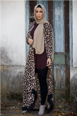 Black Border Cheetah Print Maxi Cardigan - Tights (504x503), Png Download