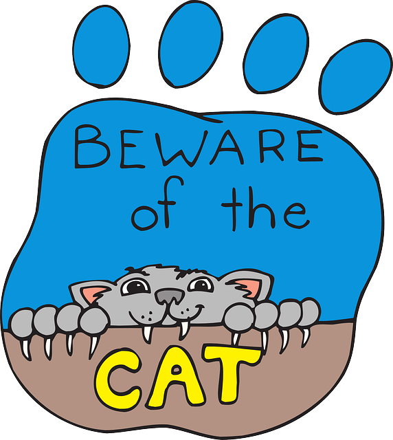 Cat, Print, Cartoon, Paw, Pet, Animal, Claws, Beware - Cartoon Cat Clawing (572x640), Png Download