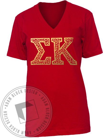 Sigma Kappa Animal Print Letters V-neck - Strawberry Fields Forever Zta (464x585), Png Download