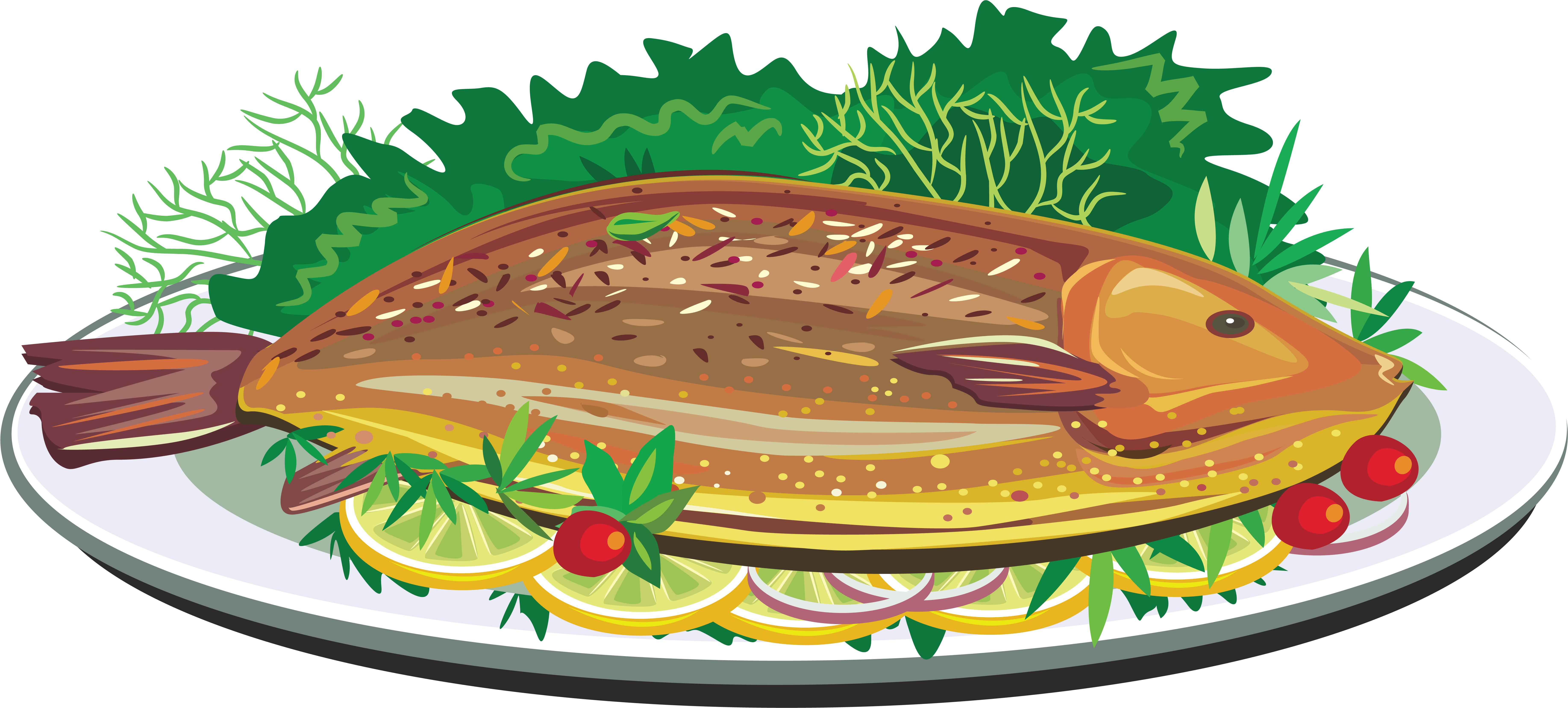 Fried Fish Dish Clip Art - Fried Fish Clipart (7340x3378), Png Download