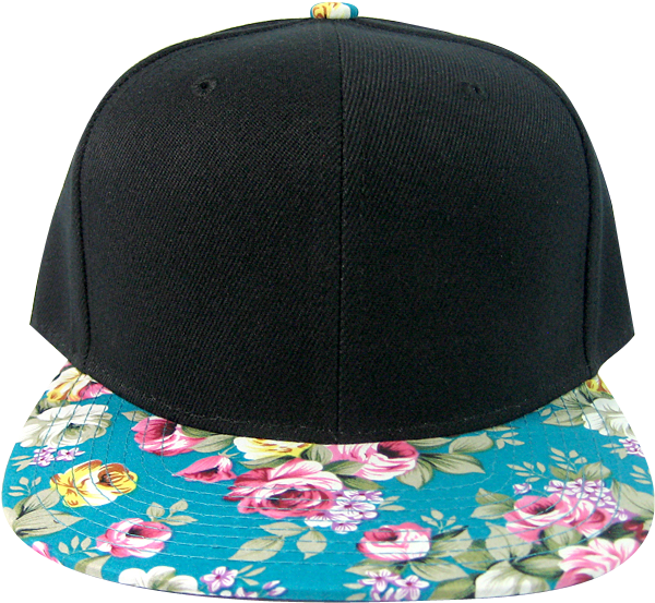 Cyan Rose Floral Snapback - Fashion Blank Floral Snapback Hats - Black Crown | (643x567), Png Download