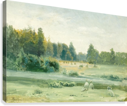 Hayricks By The River Canvas Print - Artist (429x358), Png Download