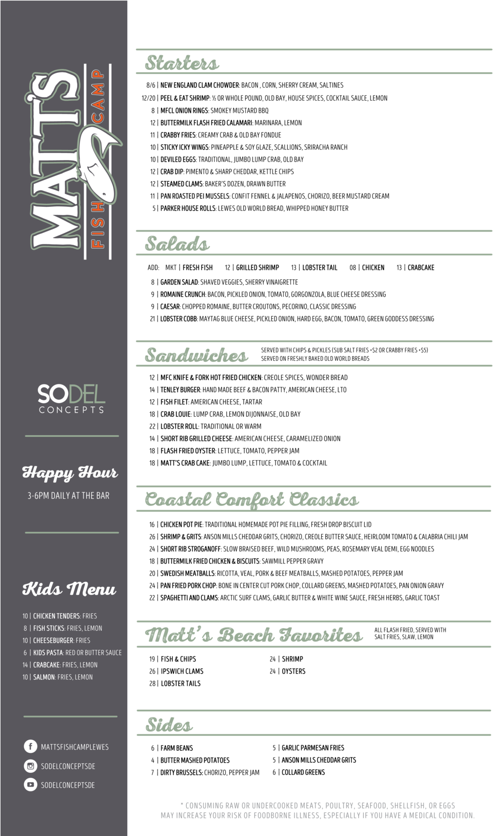 Matts Fish Camp Lewes Dinner Menu Fall 2018 01 - Matt's Fish Camp Lewes (1000x1628), Png Download