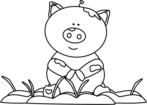 Clipart Free In The Mud Thema Boerderij - Muddy Pig Clipart Black And White (500x358), Png Download