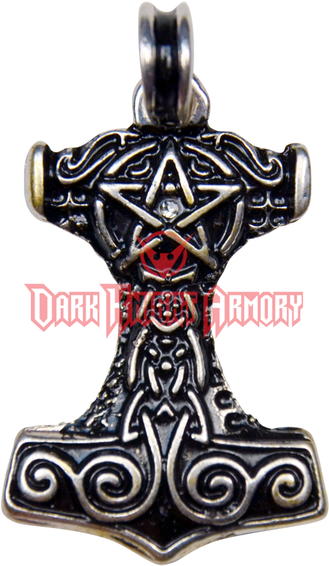 Thors Hammer Pendant - Viking Pendant Pentagram Pentacle Star Thor's Hammer (850x850), Png Download