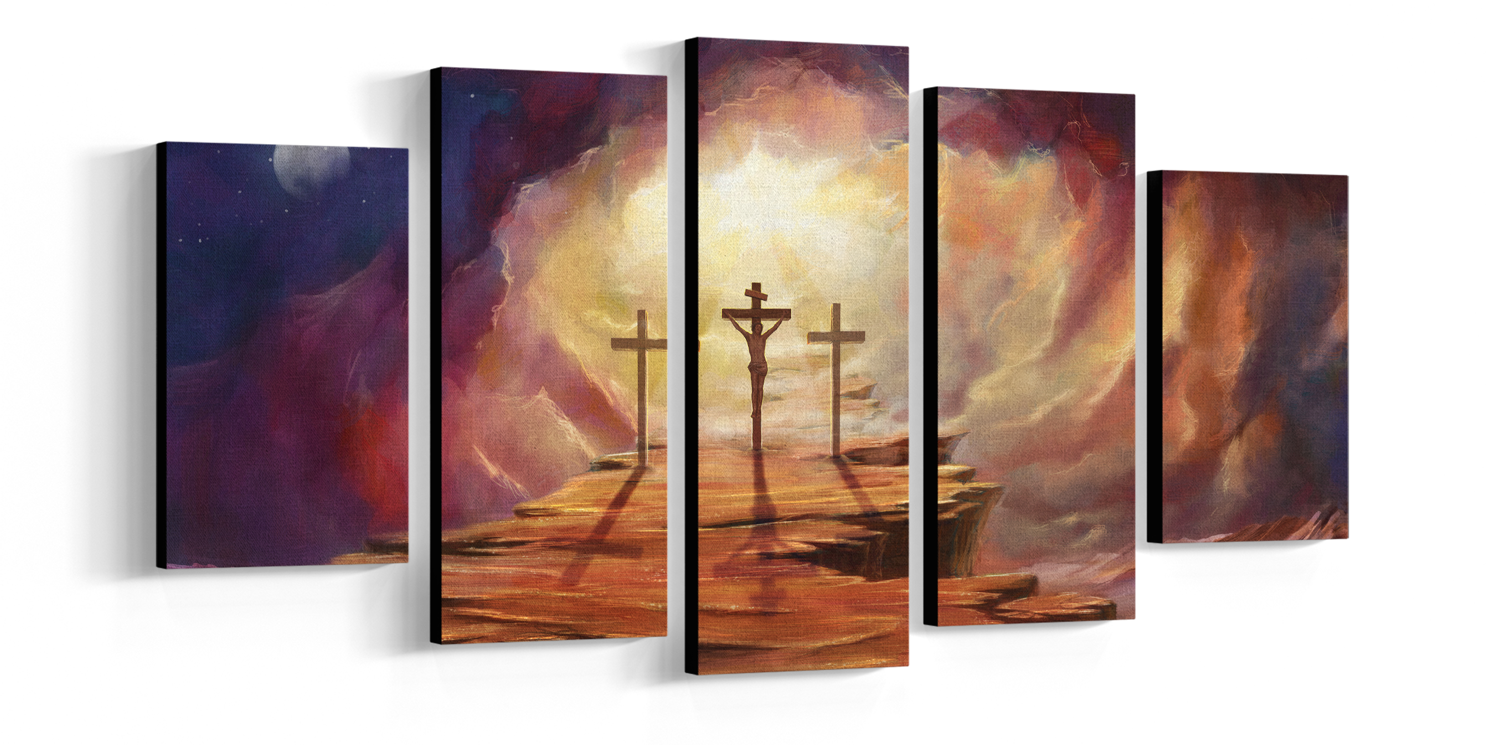 Five Piece Framed Canvas Wall Art Of Jesus At Calvary - Canvas (3000x3000), Png Download