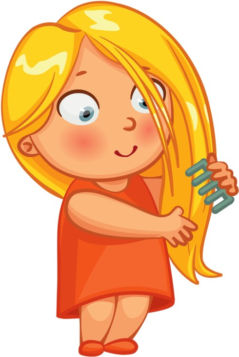 Clipart Free Library Clip Art Kid Clock Time Pinterest - Girl Brush Hair Clipart (567x800), Png Download