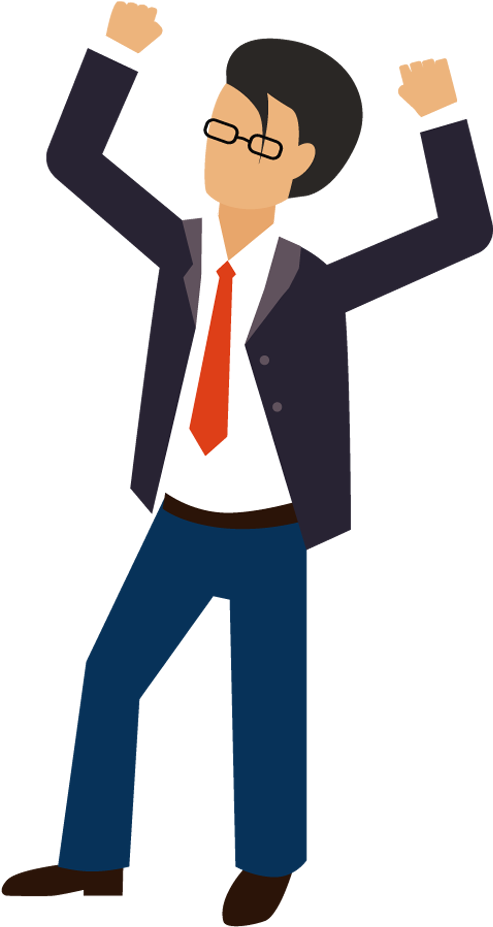 Excited Cartoon Group - Cartoon Man Hands Up (500x930), Png Download