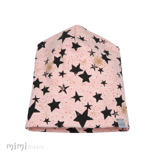 Mimi Beanie Pink Star - Weicher Sweat Mit Sternen Und Glitzer In Gold Auf Grauem (800x800), Png Download