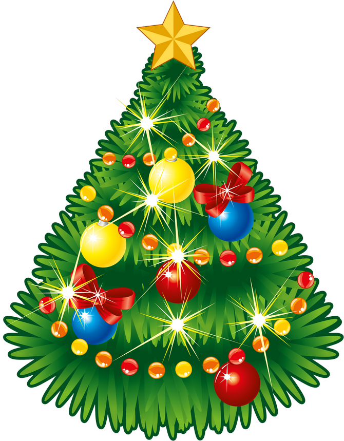 Transparent Christmas Tree With Star Png Clipart - Sapin De Noël Boules Guirlandes (670x859), Png Download