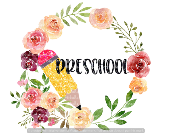School Floral Wreath With Pencil - Floribunda (600x464), Png Download