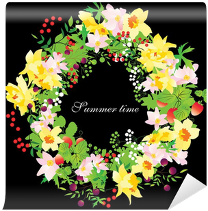 Vector Summer Floral Wreath With Daffodils On Black - Wreath (400x400), Png Download