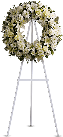 Serenity Wreath Standing Spray In Any Color - Funeral Arrangement Flowers San Jose (368x460), Png Download