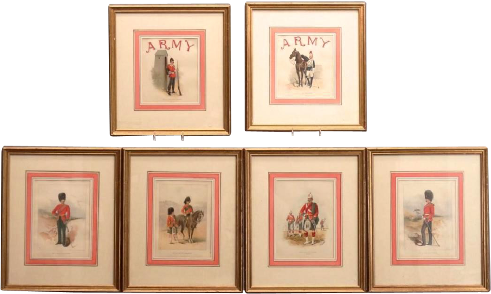 Set Of Six Nicely Matted British Military Lithographs (1000x1000), Png Download