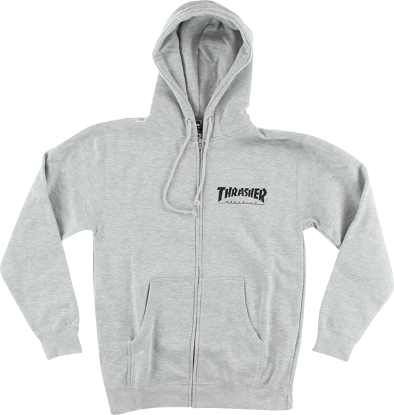 Thrasher Zip Up Logo Hoodie - Sweatshirt (571x600), Png Download