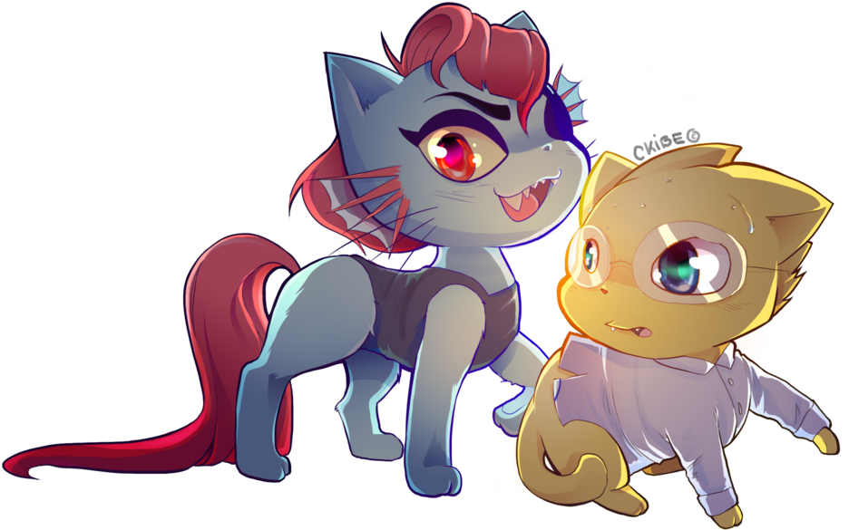 Undyne And Alphys Cat Version By Ckibe - Undertale Characters As Cats (936x585), Png Download